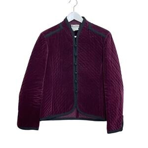 Vintage Albert Nipon Purple Velvet Black Cording Detail Quilted Jacket Size S